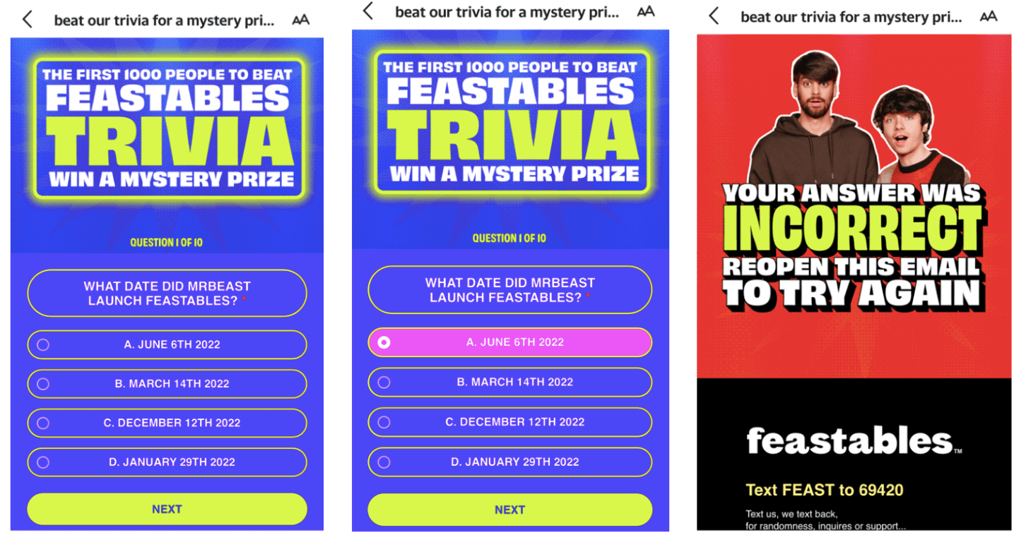 Email quiz example